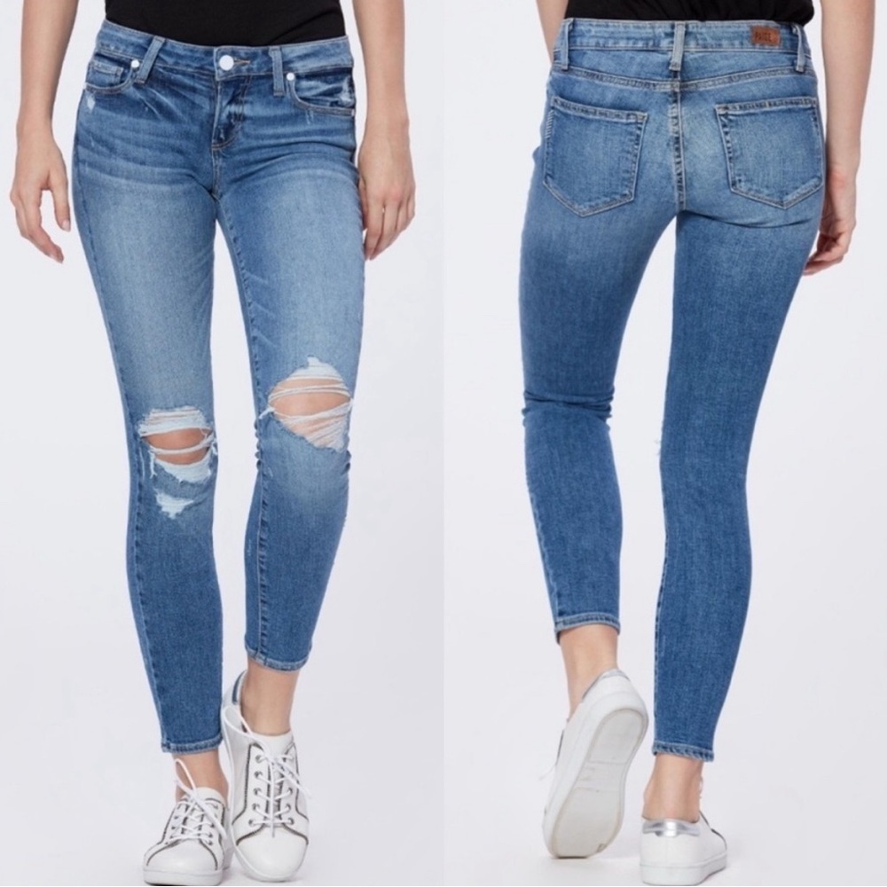 Paige Women’s Blue Verdugo Ankle Distressed Jeans Waist 33, Inseam 26